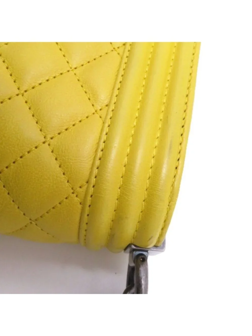 Chanel Boy 20 Quilted Chain Shoulder Yellow Silver Lambskin Bag